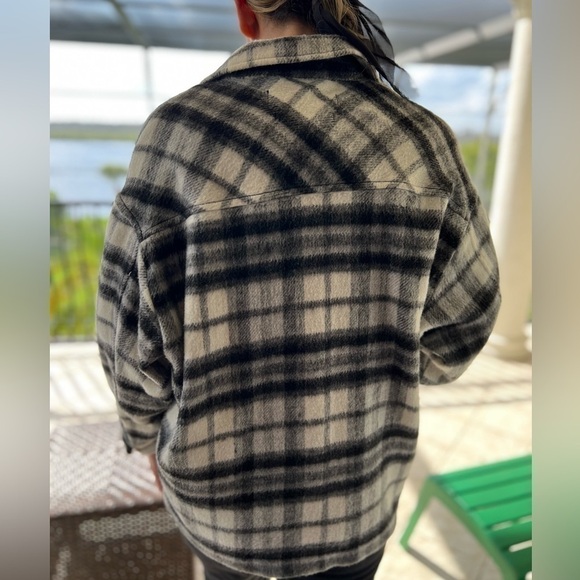 ZARA Womens Plaid Overshirt Shacket
Black White Wool Blend Coat - Picture 3 of 6